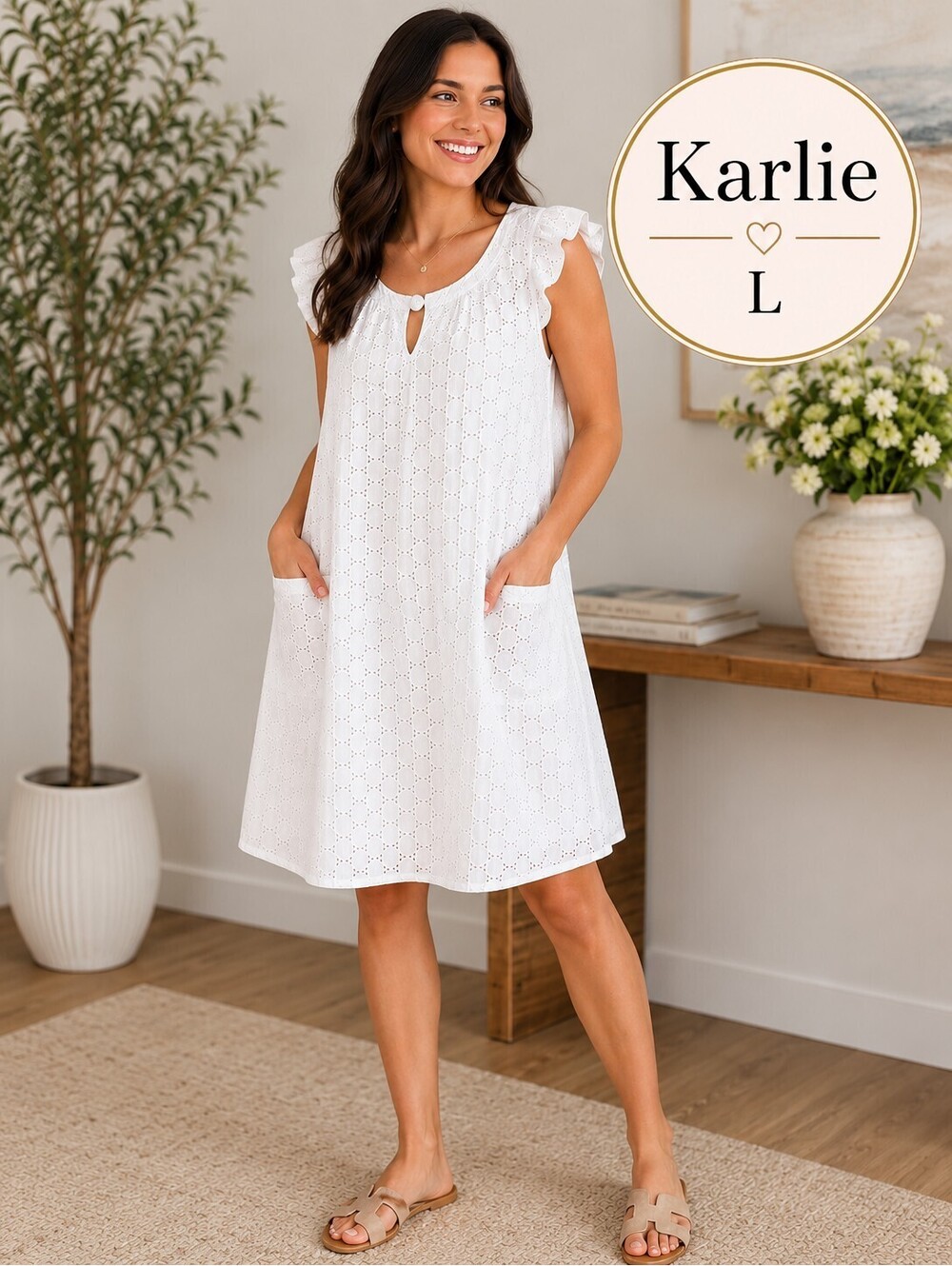Karlie | L | White Eyelet Lace Sleeveless Dress